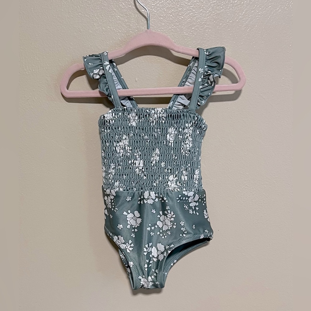 H&M Smocked Swimsuit|Size:4-6months|Color:Dusky Green Floral